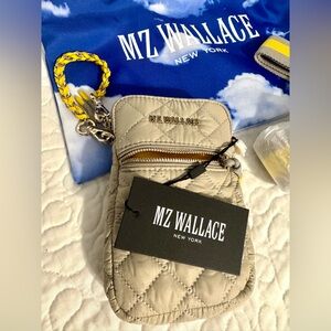 MZ Wallace Silver Crossbody with Vibrant Yellow Interior